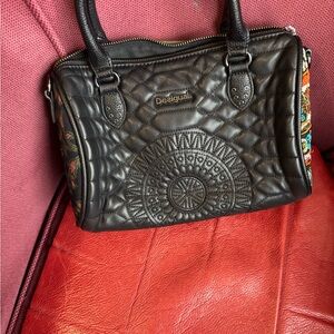 Desigual Black Quilted Satchel with Colorful Accents